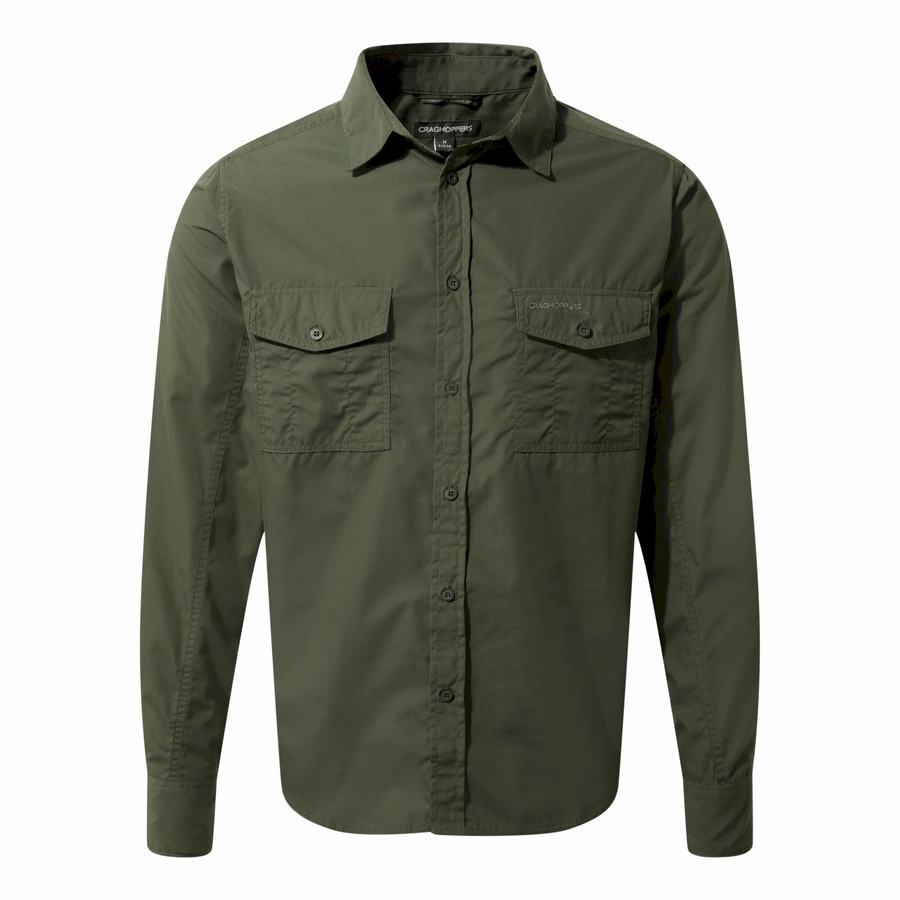 Chemises Craghoppers Kiwi Long Sleeved Homme Vert Foncé | PZD6556GH