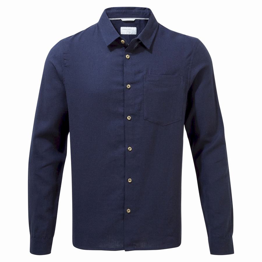 Chemises Craghoppers Nosibotanical Lagarto Long Sleeved Homme Bleu Bleu Marine | PSO1828WJ