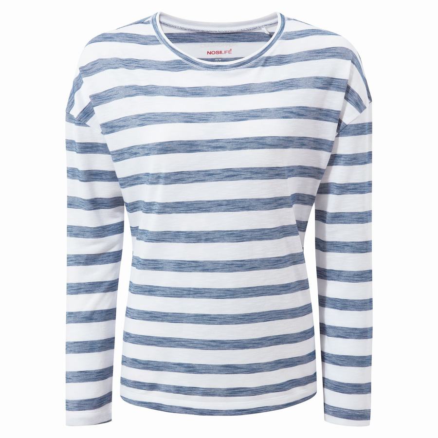 T Shirts Craghoppers NosiLife Cora Long Sleeved Femme Bleu Stripes | DKS4458JT