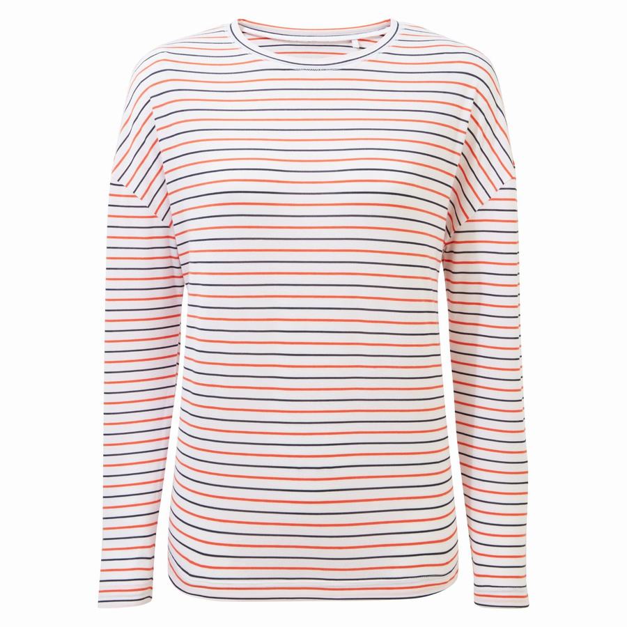 T Shirts Craghoppers NosiLife Cora Long Sleeved Femme Bleu Bleu Marine Orange Stripes | KVQ3392NB