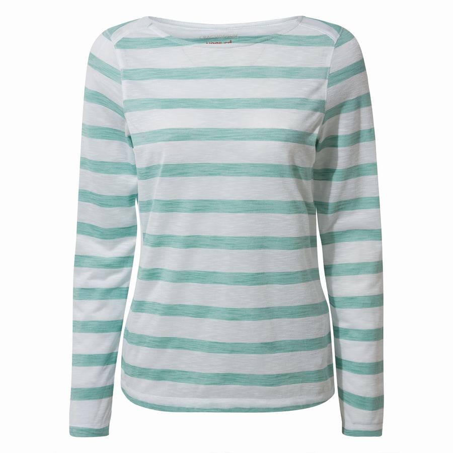 T Shirts Craghoppers NosiLife Erin Long Sleeved Femme Turquoise Stripes | WME10074JB