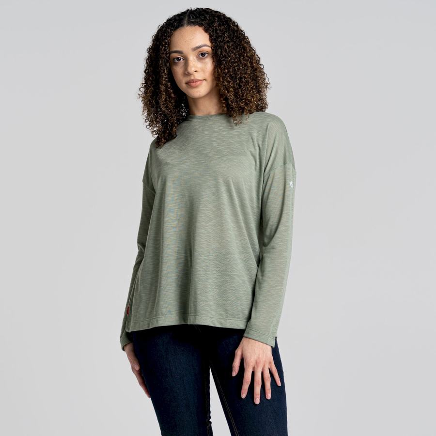 T Shirts Craghoppers NosiLife Sami Long Sleeved Femme Vert Olive | RAU8489UN