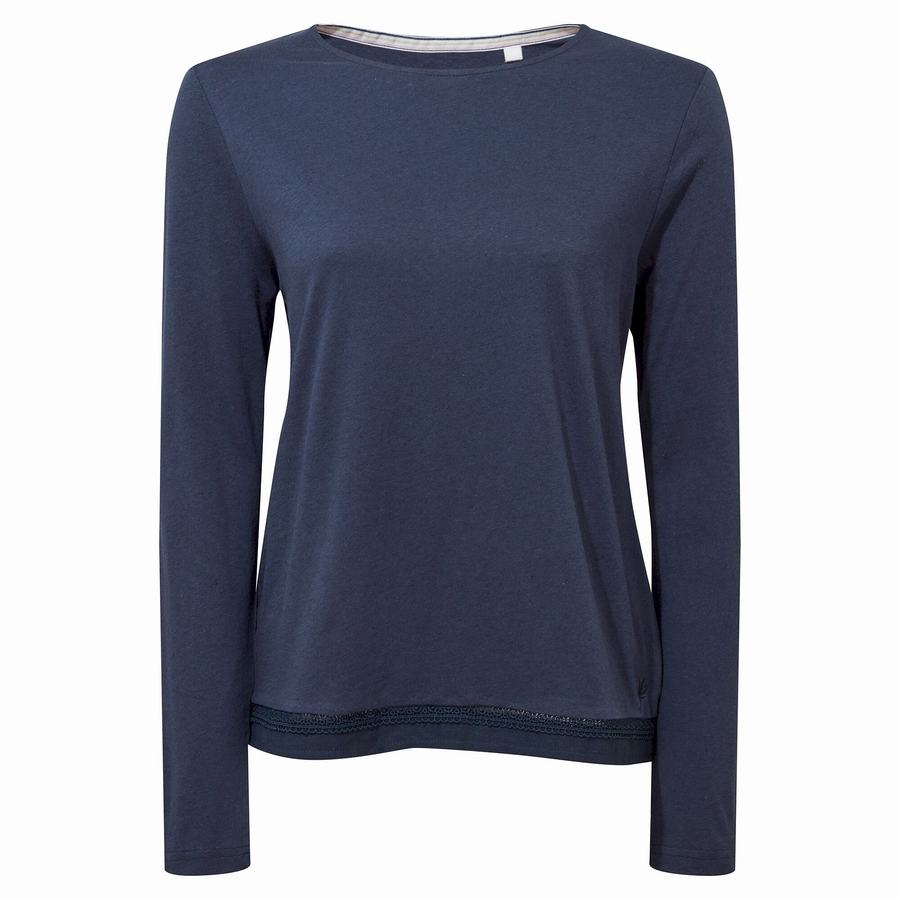 T Shirts Craghoppers Nosibotanical Magnolia Long Sleeved Femme Bleu Bleu Marine | STR931KW