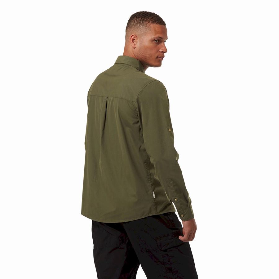 Chemises Craghoppers Kiwi Boulder Long Sleeved Homme Kaki Foncé | SXA3077TC