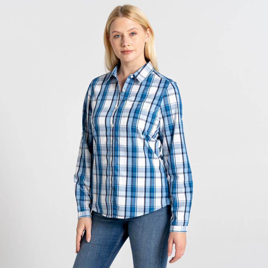 Chemises Craghoppers Kiwi II Long Sleeved Femme Bleu | ORH3391HT