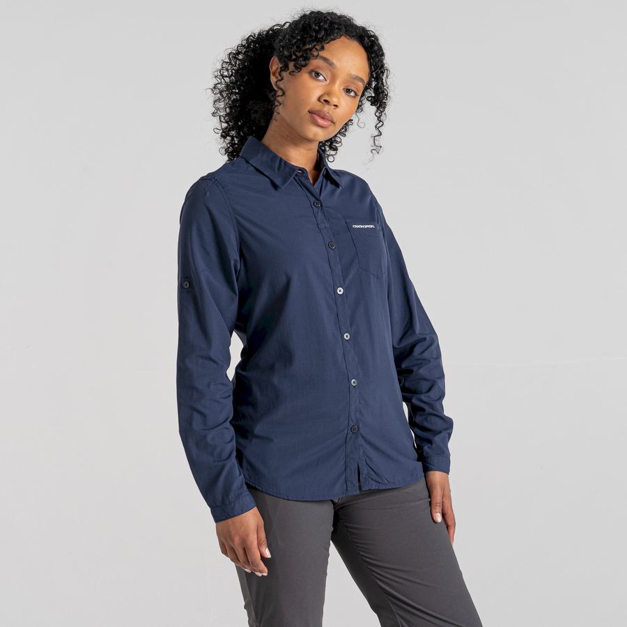 Chemises Craghoppers NosiLife Bardo Long Sleeved Femme Bleu Bleu Marine | MSL9069UY