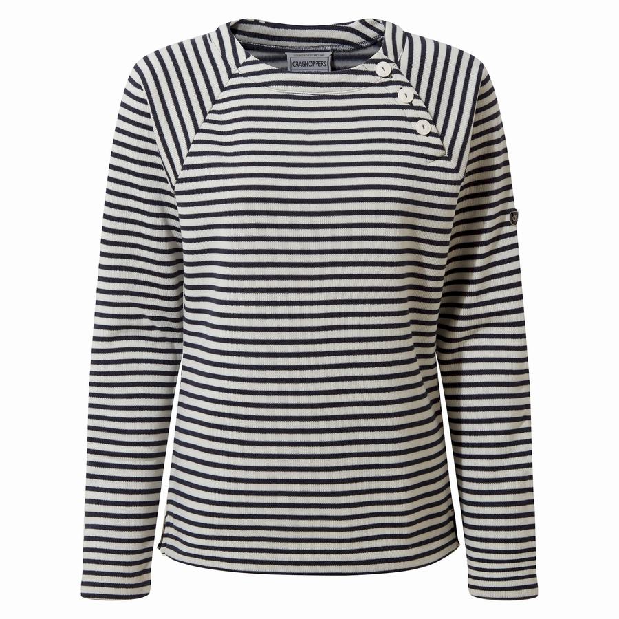 Sweats Craghoppers Neela Crew Neck Femme Bleu Bleu Marine Stripes | SGR3646ES