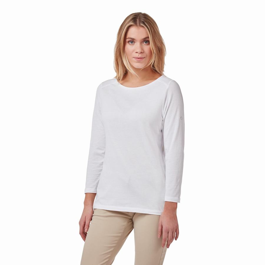 T Shirts Craghoppers Blanca 3/4 Sleeved Top Femme Blanche | GIC201FP