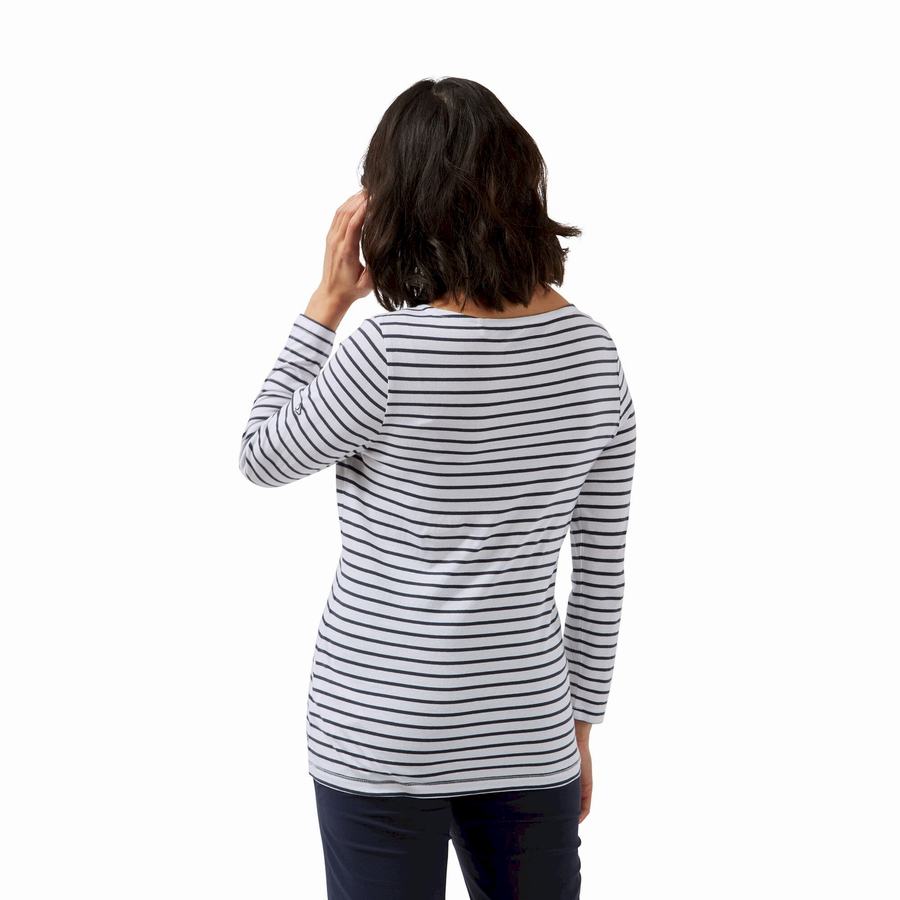 T Shirts Craghoppers Blanca 3/4 Sleeved Top Femme Bleu Bleu Marine Blanche Stripes | HNJ5213QU