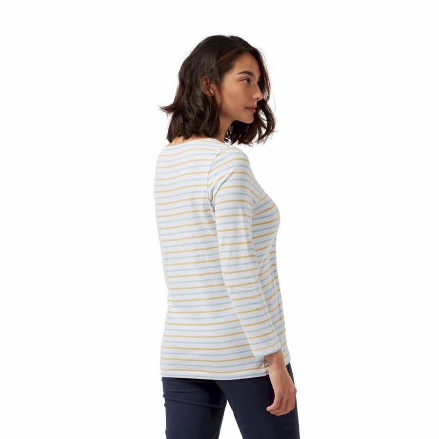 T Shirts Craghoppers Blanca 3/4 Sleeved Top Femme Bleu Jaune Stripes | PXA9480OV