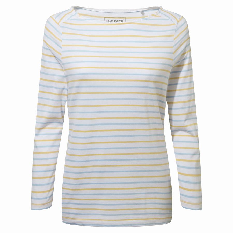 T Shirts Craghoppers Blanca 3/4 Sleeved Top Femme Bleu Jaune Stripes | PXA9480OV