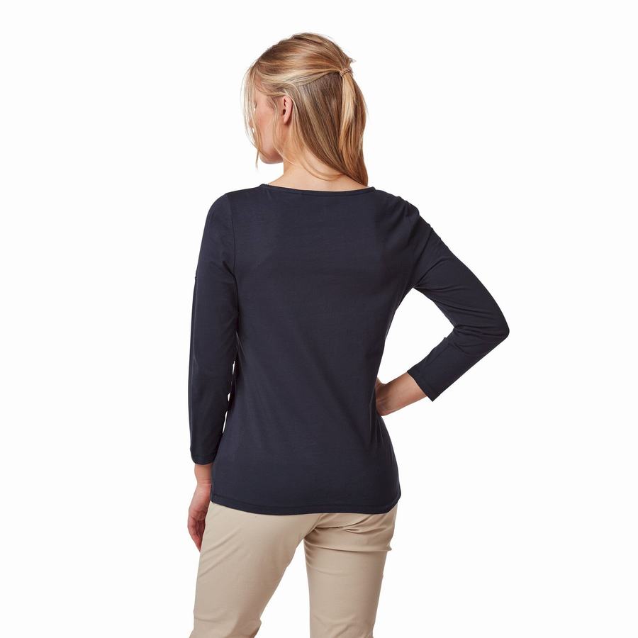 T Shirts Craghoppers Blanca 3/4 Sleeved Top Femme Bleu Bleu Marine | ZRL9512TE