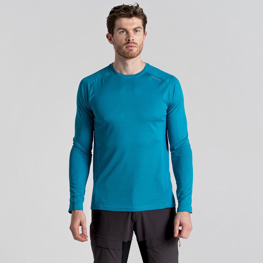 T Shirts Craghoppers Dynamic Pro Long Sleeved Homme Bleu | XEN6476UK