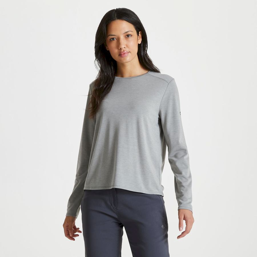 T Shirts Craghoppers First Layer Long Sleeved Femme Grise | FXW5695TJ