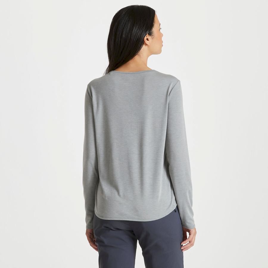 T Shirts Craghoppers First Layer Long Sleeved Femme Grise | FXW5695TJ