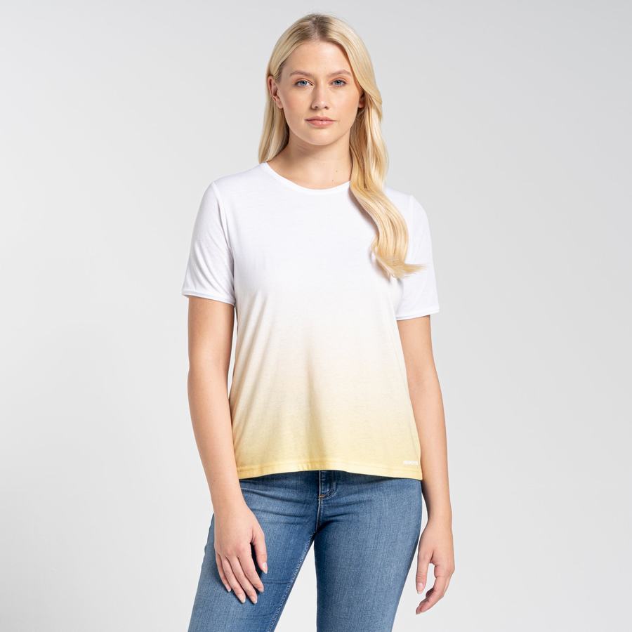 T Shirts Craghoppers Ilyse Corta Sleeved Femme Blanche Jaune | OKN825NB