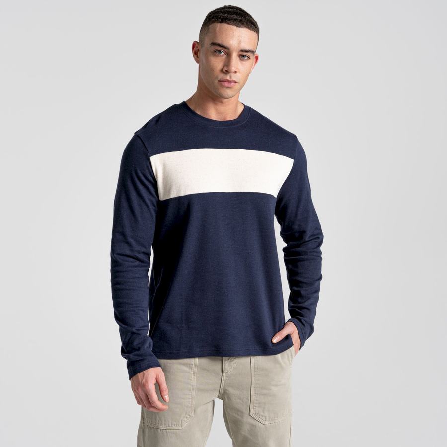 T Shirts Craghoppers Latherton Long Sleeved Homme Bleu Bleu Marine Stripes | PUJ7358UR