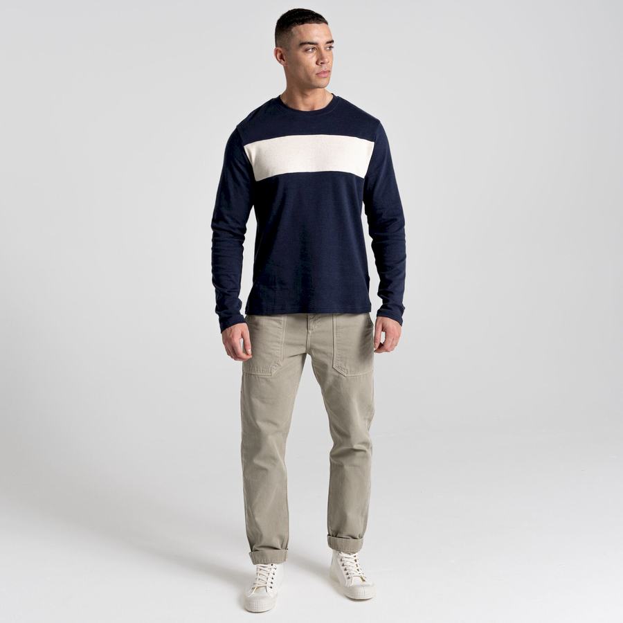 T Shirts Craghoppers Latherton Long Sleeved Homme Bleu Bleu Marine Stripes | PUJ7358UR