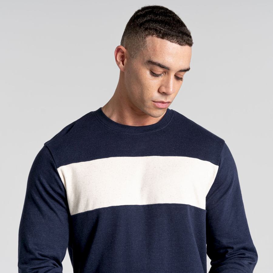 T Shirts Craghoppers Latherton Long Sleeved Homme Bleu Bleu Marine Stripes | PUJ7358UR