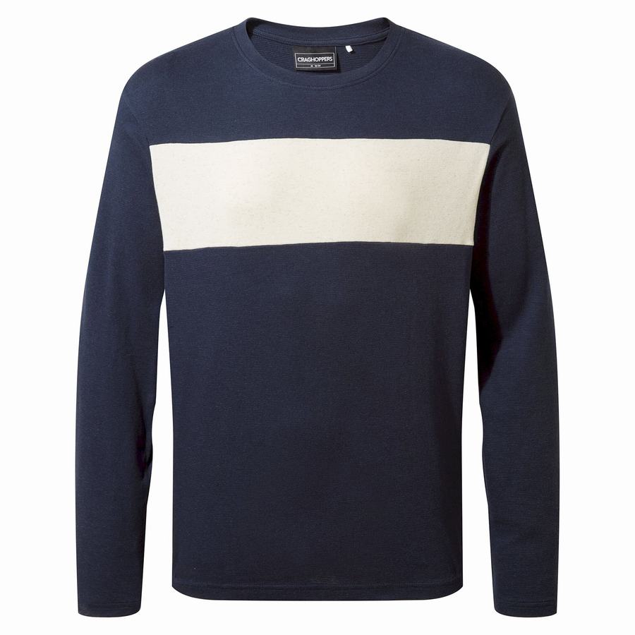 T Shirts Craghoppers Latherton Long Sleeved Homme Bleu Bleu Marine Stripes | PUJ7358UR