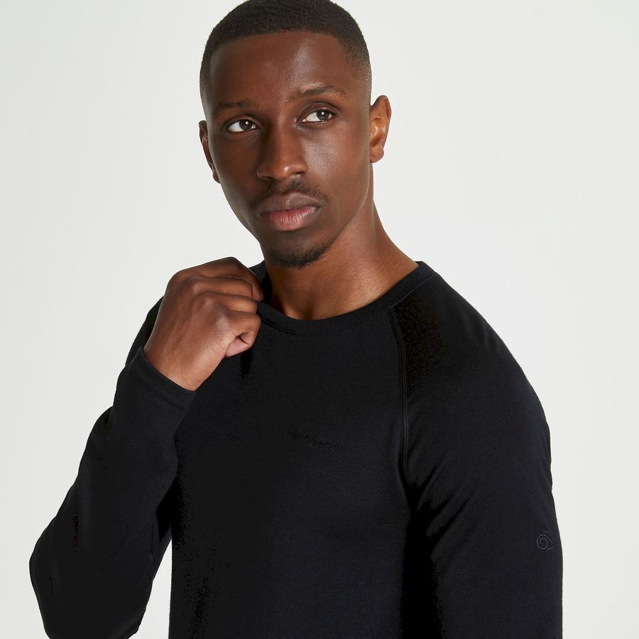 T Shirts Craghoppers Merino Crew Neck Long Sleeved Baselayer II Homme Noir | HVW588GY