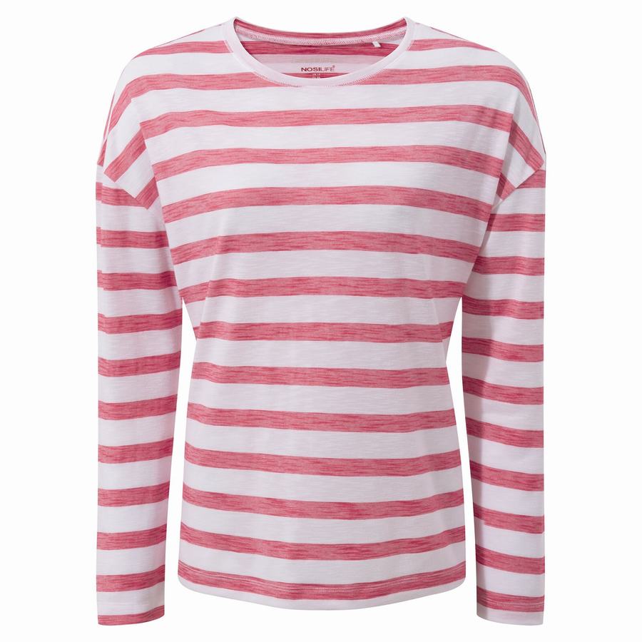 T Shirts Craghoppers NosiLife Cora Long Sleeved Femme Violette Fleur Stripes | GLR6971QU