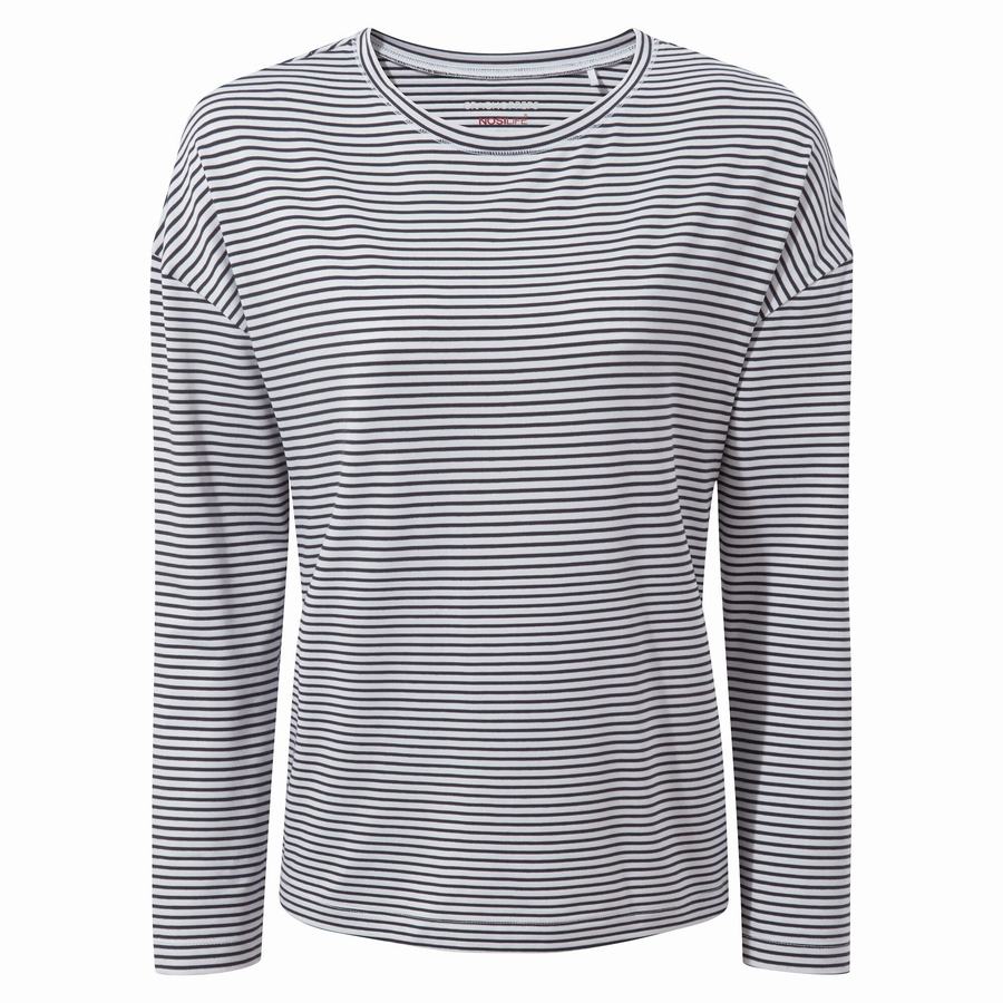 T Shirts Craghoppers NosiLife Cora Long Sleeved Femme Bleu Bleu Marine Stripes | TYD8796TH