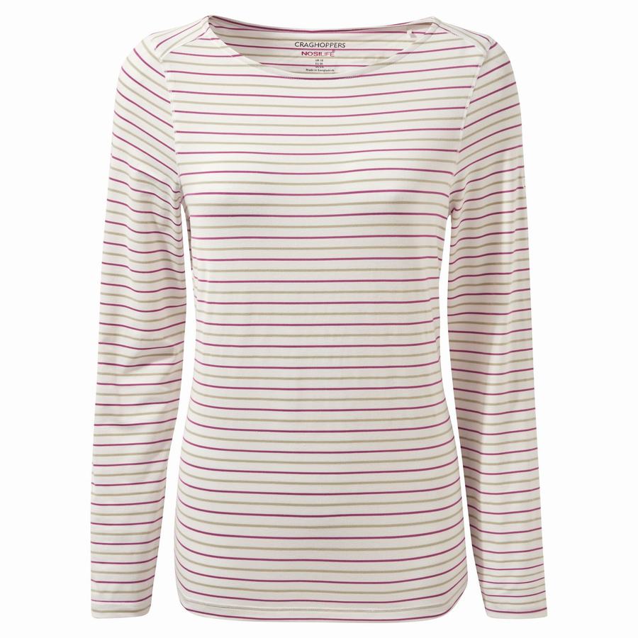 T Shirts Craghoppers NosiLife Erin Long Sleeved Femme Vert Clair Stripes | ABA1460MO