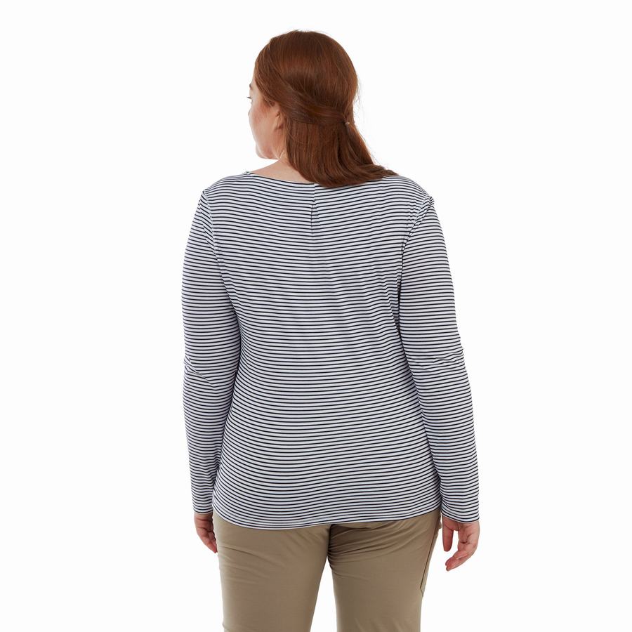 T Shirts Craghoppers NosiLife Erin Long Sleeved Femme Bleu Bleu Marine Stripes | DUT871EG