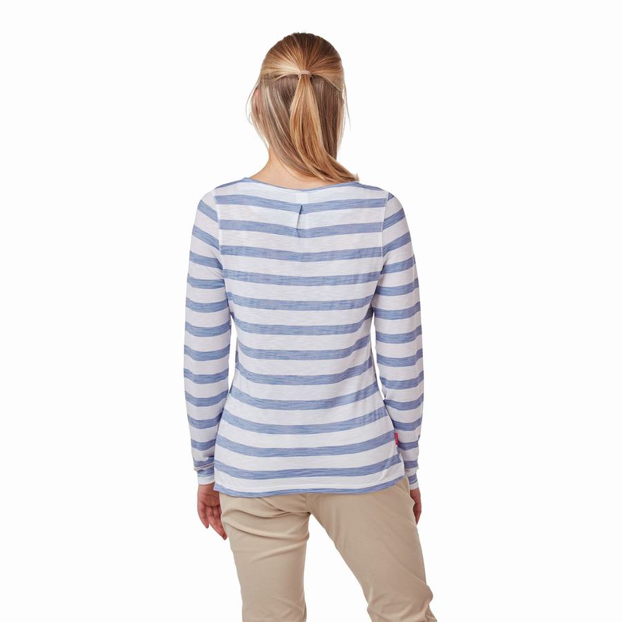 T Shirts Craghoppers NosiLife Erin Long Sleeved Femme Bleu Stripes | ESP3696PY