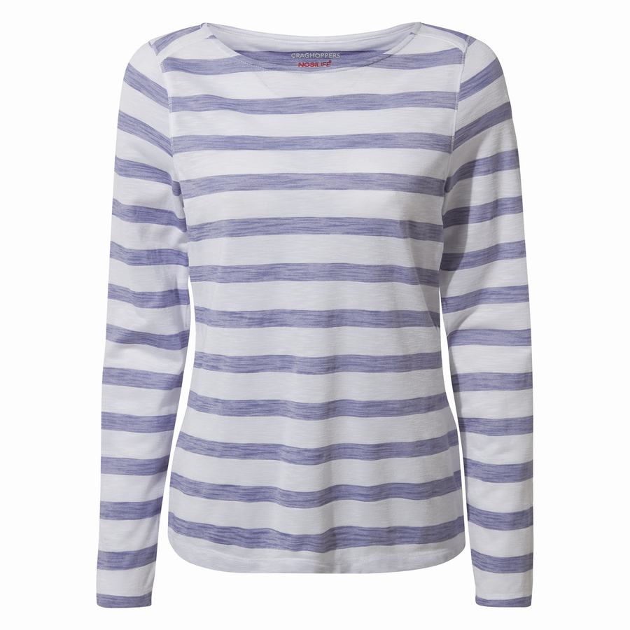 T Shirts Craghoppers NosiLife Erin Long Sleeved Femme Bleu Stripes | ESP3696PY