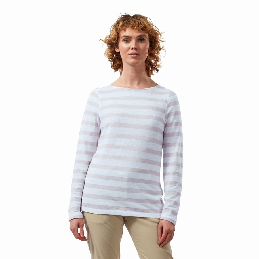 T Shirts Craghoppers NosiLife Erin Long Sleeved Femme Violette Stripes | JXX1973II