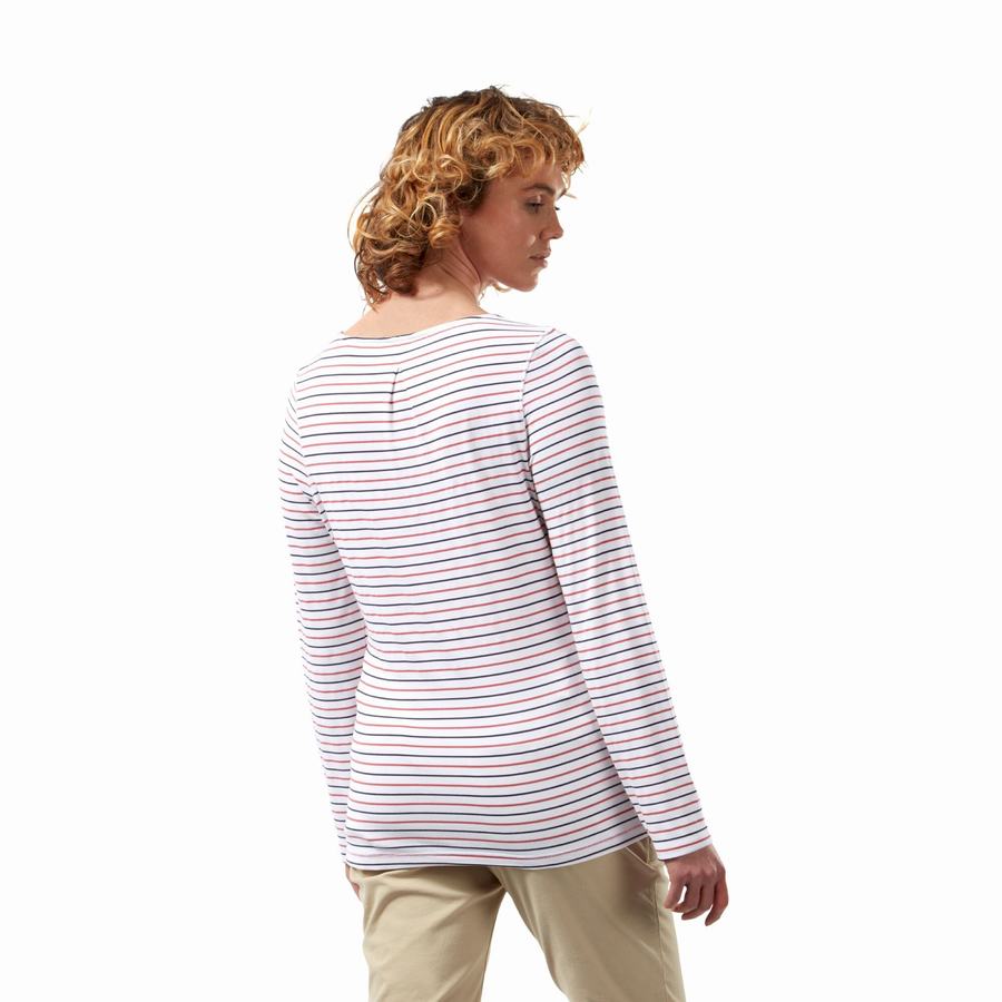 T Shirts Craghoppers NosiLife Erin Long Sleeved Femme Bleu Bleu Marine Rouge Stripes | SSW701TK