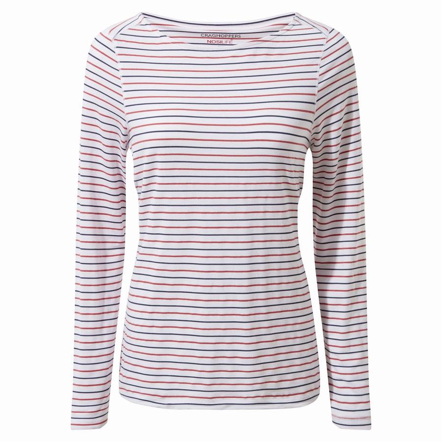 T Shirts Craghoppers NosiLife Erin Long Sleeved Femme Bleu Bleu Marine Rouge Stripes | SSW701TK