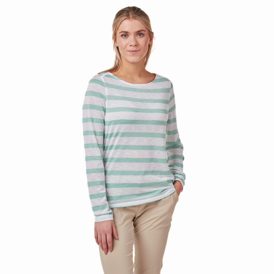 T Shirts Craghoppers NosiLife Erin Long Sleeved Femme Turquoise Stripes | WME10074JB