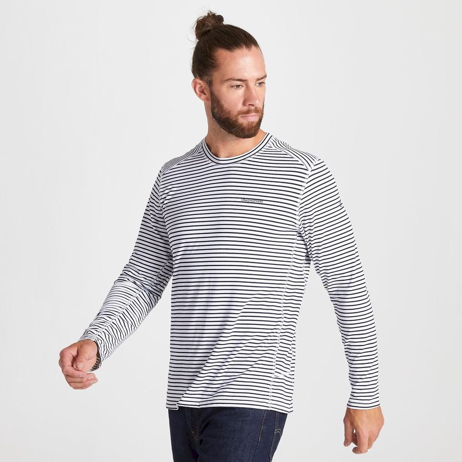 T Shirts Craghoppers NosiLife Talen Long Sleeved Homme Blanche Stripes | NIQ914XV