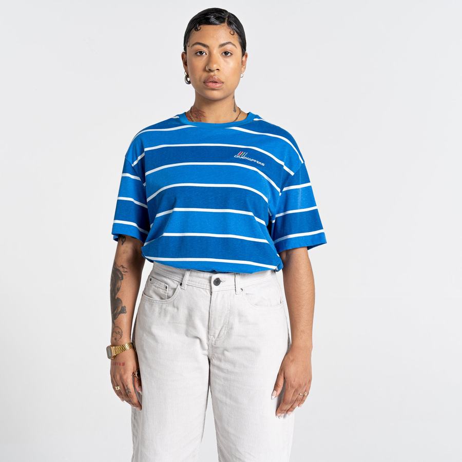 T Shirts Craghoppers Ventura Corta Sleeved Femme Bleu Stripes | SOY1333UB